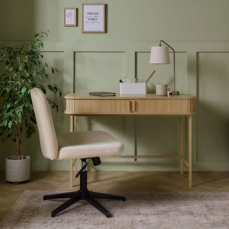 Image of Vonhaus Computer Desk, Home Office Desk With Storage & Sliding Doors, PC Table For Bedroom & Homeworking Workstation, Landos