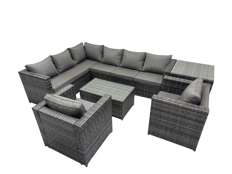 Image of Fimous Outdoor Rattan Garden Furniture Set with Chair Side Table in Dark Grey Dark Grey Unisex