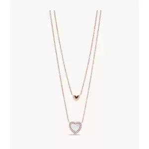 Image of Fossil Womens Val Hearts To You Mother-Of-Pearl Stainless Steel Multi-Strand Necklace - Rose Gold