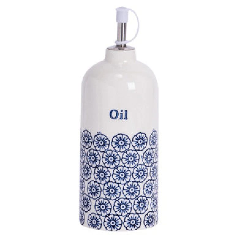 Image of Nicola Spring Hand-Printed Olive Oil Pourer Bottle - 500Ml - Navy