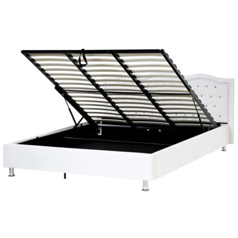 Image of Beliani Ottoman Bed Faux Leather Metz 180 X 200 Cm (Eu Super King) White