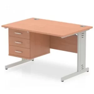 Image of Impulse 1200 Rectangle Silver Cable Managed Leg Desk Beech 1 x 3 Drawer Fixed Ped