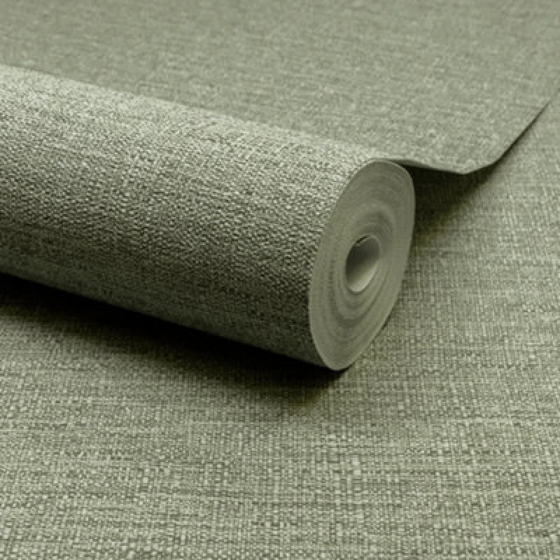 Image of Grandeco Telma Slubbed Fabric Hessian Textured Luxury Wallpaper Light Green
