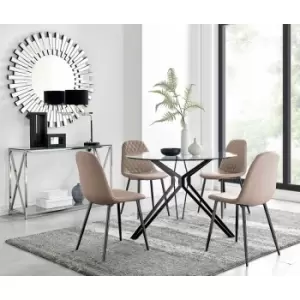 Image of Cascina Dining Table and 4 Cappuccino Corona Faux Leather Dining Chairs with Black Legs Diamond Stitch - Cappuccino