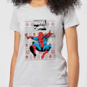 Image of Marvel Avengers Classic Spider-Man Womens Christmas T-Shirt - Grey - M