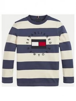 Image of Tommy Hilfiger Boys Long Sleeve Heritage Logo Stripe T-Shirt - Cream