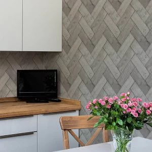 Image of Superfresco Easy Brown/Grey Fishgrass Wooden Geometric Wallpaper
