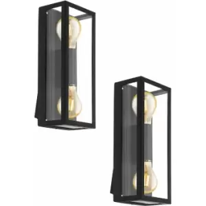 Image of Loops - 2 pack IP44 Outdoor Wall Light Black / Square Glass shade 60W E27 Porch Lamp