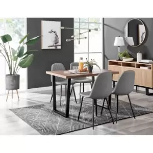 Image of Furniture Box Kylo Brown Wood Effect Dining Table and 4 Grey Corona Black Leg Chairs