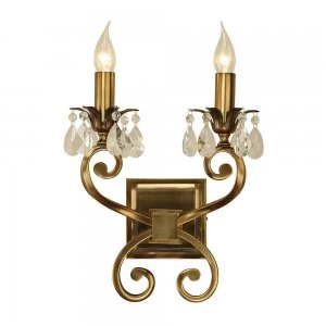 Image of 2 Light Indoor Twin Candle Wall Light Antique Brass, E14