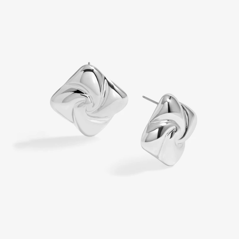 Image of Mood Silver Polished Twist Statement Stud Earrings Silver One Size