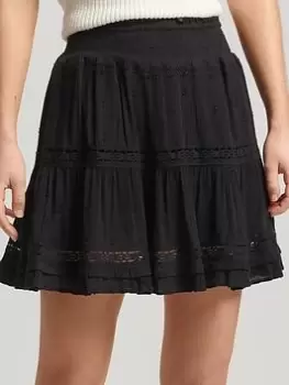 Image of Superdry Vintage Lace Mini Skirt - Black, Size 12, Women