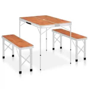 Image of Vidaxl Folding Camping Table With 2 Benches Aluminium Brown