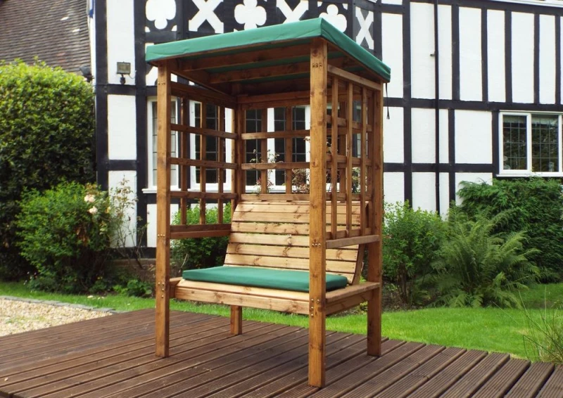 Image of Charles Taylor Trading Bramham Two Seat Arbour Green - Handcrafted British Arbour with Waterproof Cover. Rustproof & Rot Free. 10 Year Guarantee. - Wi