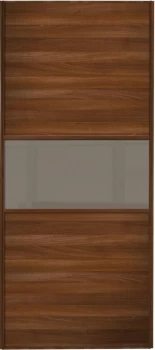Image of Wickes Sliding Wardrobe Door Fineline Walnut Panel and Cappuccino Glass - 2220 x 914mm