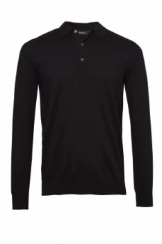 Image of Mens French Connection Stretch Cotton Long Sleeve Polo Shirt Black