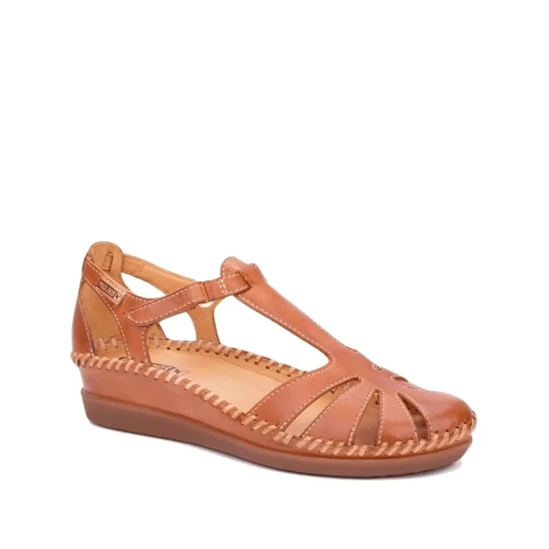 Image of Pikolinos Cadaques Leather Womens Hook and loop Sandals - Brandy - Size:UK 7-7.5