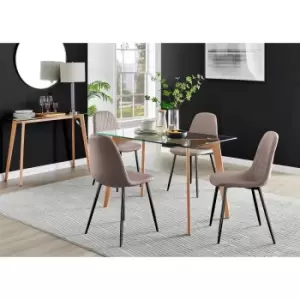 Image of Furniture Box Malmo Glass and Wooden Leg Dining Table & 4 Cappuccino Corona Black Leg Chairs