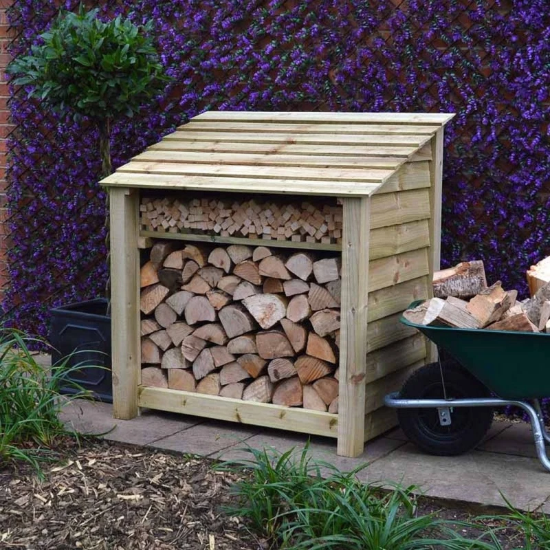 Image of Rutland County Garden Furniture Ltd Greetham 4ft Log Store & Kindling Shelf, L80 x W123 x H128cm, Green Green Unisex
