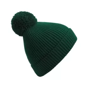 Image of Beechfield Engineered Knit Ribbed Pom Pom Beanie (One Size) (Bottle Green)