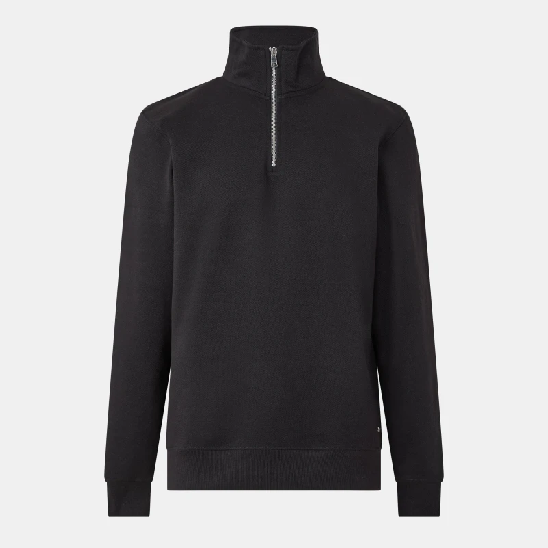 Image of Threadbare Pique Quarter Zip Funnel Neck Sweatshirt Black