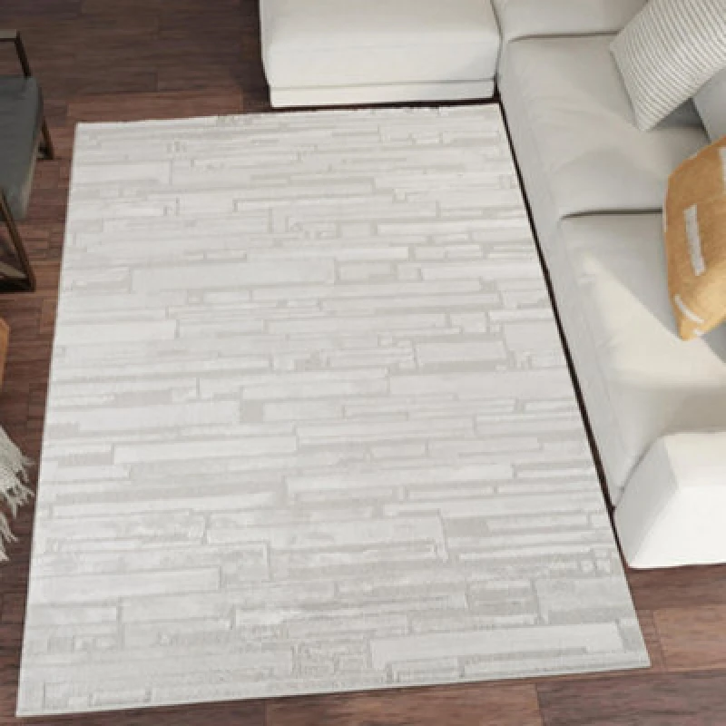 Image of Hamilton Modern Sheen Area Rug - Blocked Bold Geometric Design Silver 80Cm X 150Cm