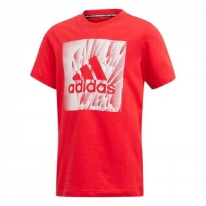 Image of adidas Box Print T Shirt Junior Boys - Scarlet