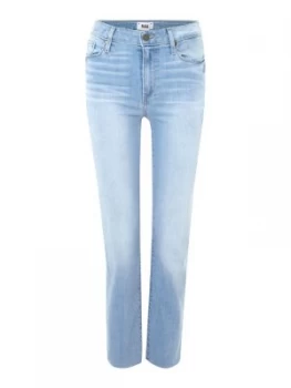 Image of Paige Hoxton Straight Raw Hem Cropped Jeans In Lumina Denim Light Wash