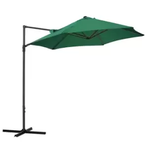 Image of Outsunny 2.5M Garden Cantilever Parasol with 360° Rotation, Offset Roma Patio Umbrella Hanging Sun Shade Canopy Shelter with Cross Base, Green