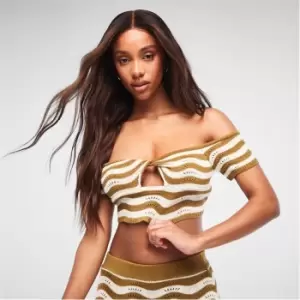Image of Missguided Co Ord Wavy Stripe Twist Pointelle Knit Bardot Top - Multi
