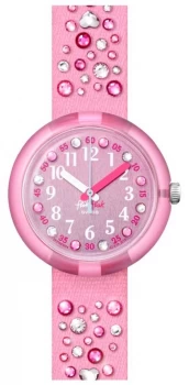 Image of Flik Flak MILLEFEUX Pink Crystal Set Fabric Strap Pink Watch