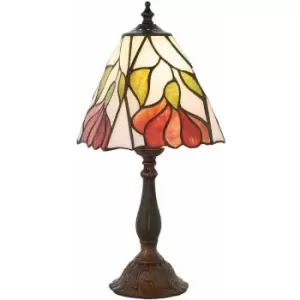 Image of Tiffany Glass Floral Design Table Lamp - Dark Bronze Effect - Dimmable LED Lamp