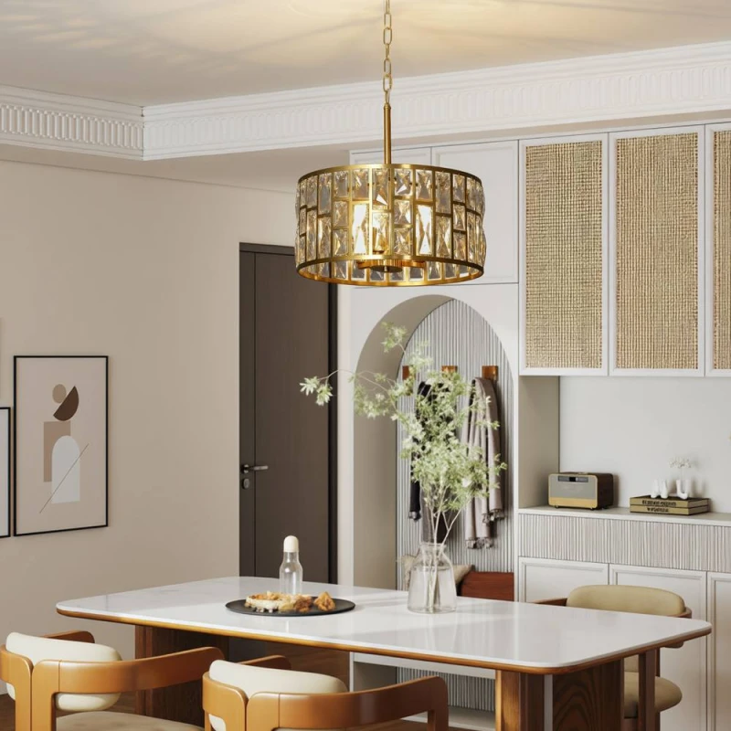 Image of HOMCOM HOMCOM Modern 3-Light Crystal Chandelier, Flush Mount Ceiling Light in Gold Gold One Size Unisex 5063603571242