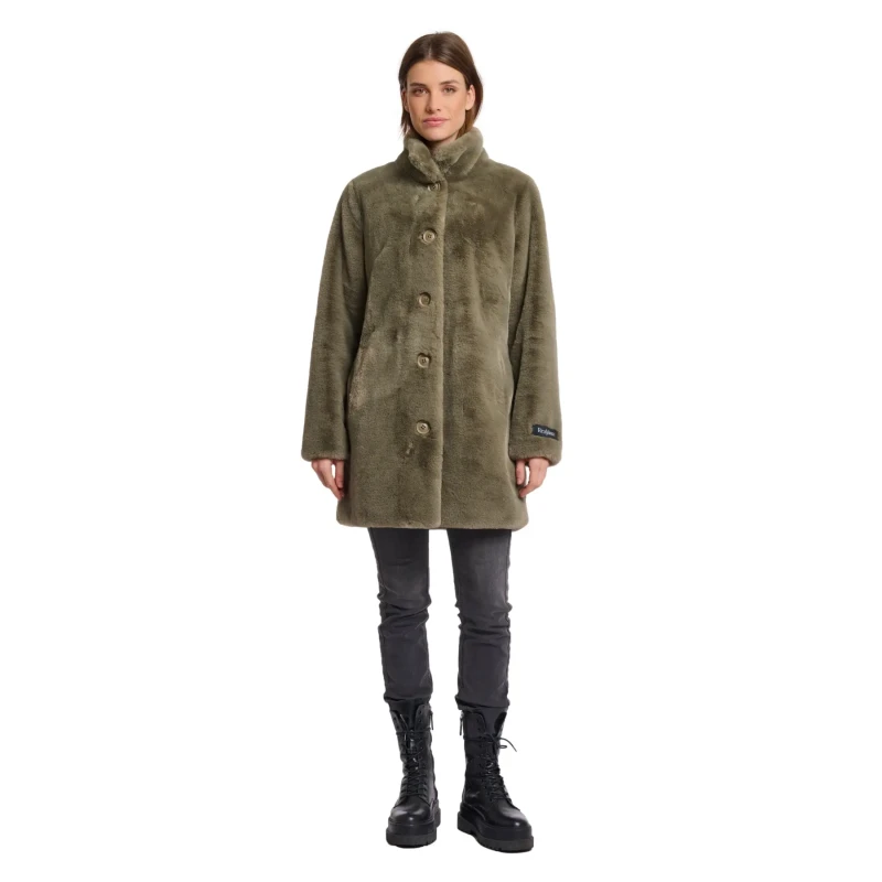 Image of Rino & Pelle Faux fur coat with single button For Her Rino & Pelle Nonna Vert Female 34