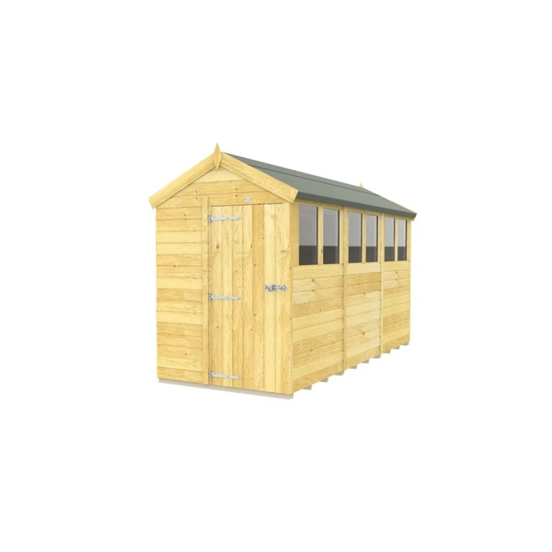Image of Buttercup Farm 5 x 12 Feet Apex Shed - Single Door W/ Windows - L358 x W147 x H217cm in Brown Brown Unisex