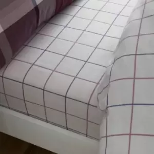 Image of Catherine Lansfield Brushed Tartan Check 12" Deep Fitted Sheet, Plum, Double