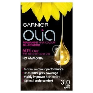 Image of Garnier Olia 3.0 Soft Black Permanent Hair Dye Black