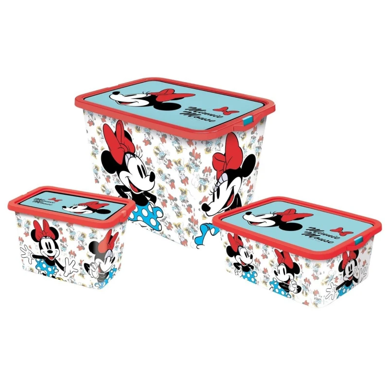 Image of Minnie Mouse Set Of 3 Minnie Vintage Storage Boxes (90353) Plastic Storage one size White 39263501000