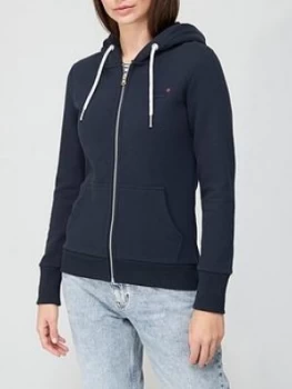 Image of Superdry Orange Label Fitted Zip Hoodie - Navy, Size 8, Women
