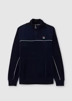 Image of Fila Mens Duke Velour 1/4 Zip In Navy/Egret