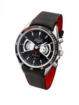 Image of Accurist Black And Silver Detail Chronograph Dial Black Leather And Red Detail Strap Mens Watch