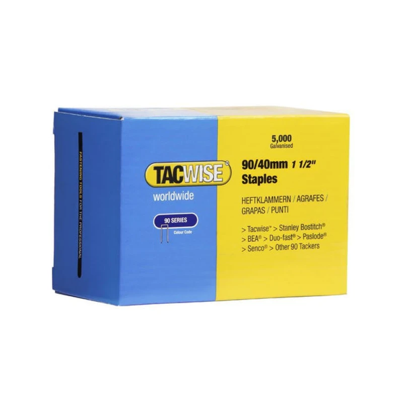 Image of TACWISE 90 Narrow Crown Staples 40mm - 5000 Pack - Tacwise zf27916640311