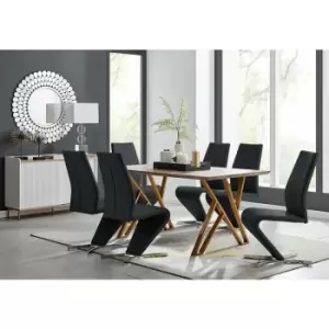 Image of Taranto Oak Effect Dining Table and 6 Black Willow Chairs - Black