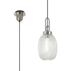 Image of Luminosa Acree Ceiling Pendant E27 With 20cm Almond Ribbed Glass, Clear Polished Nickel, Matt Black