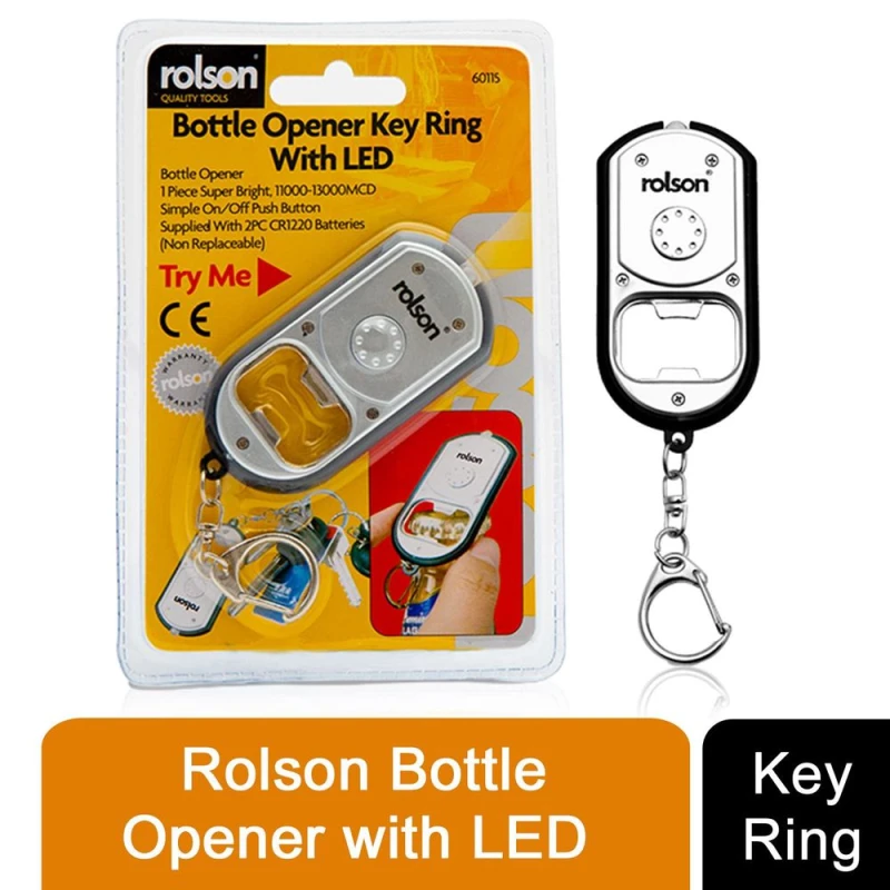 Image of Rolson 'Bottle Opener Key Ring with One Super Bright LED' And On/Off Button Multi