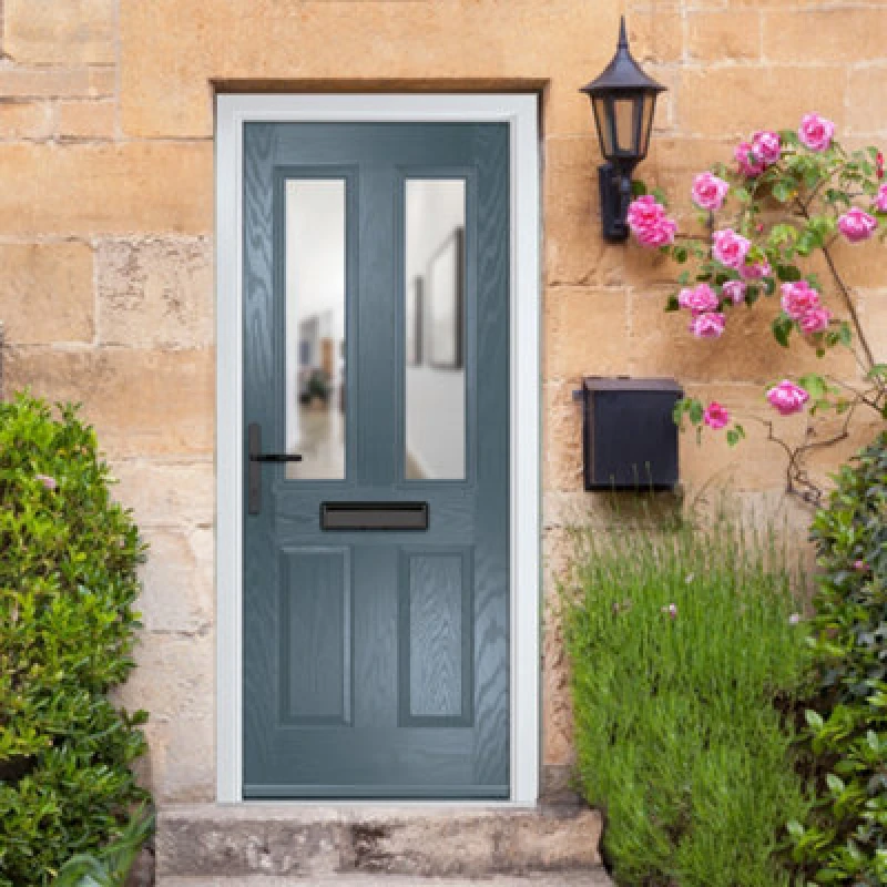 Image of Lacerta Composite Door Carnoustie 7015 Grey 920mm X 2090mm Open In Right Hand Clear Glass 10 Year Guarantee - Free Delivery & Smart Lock