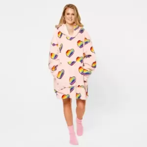 Image of Dreamscene Rainbow Hoodie Blanket Oversized Wearable Fleece Sherpa Jumper Blush