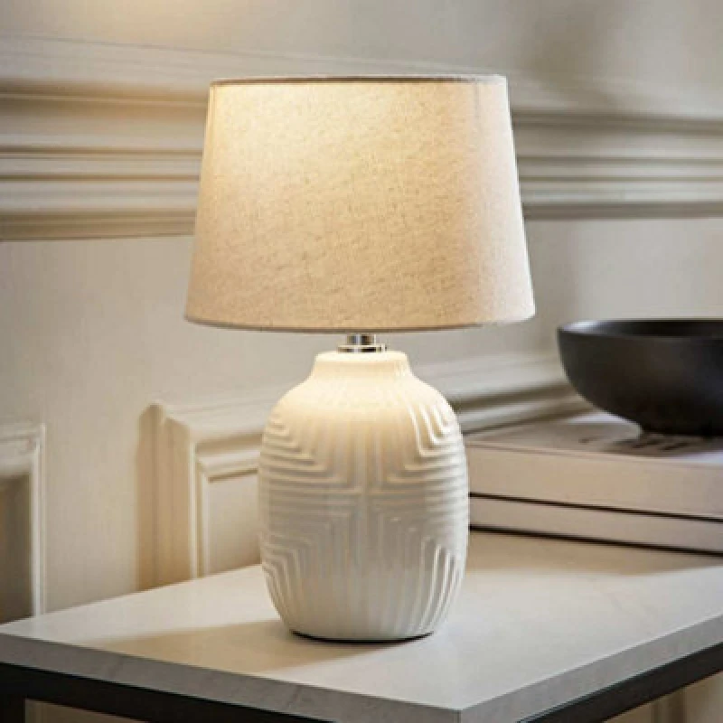 Image of ValueLights ValueLights Harrison Tapered Shade White Geometic Ribbed Pattern Gloss Table Lamp Size: Small White Small Unisex 5016529272199