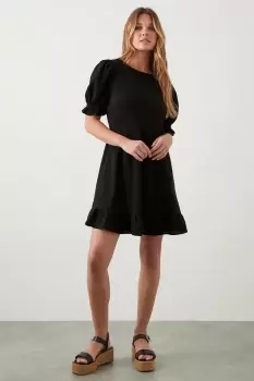 Image of Black Ruffle Hem Mini Dress