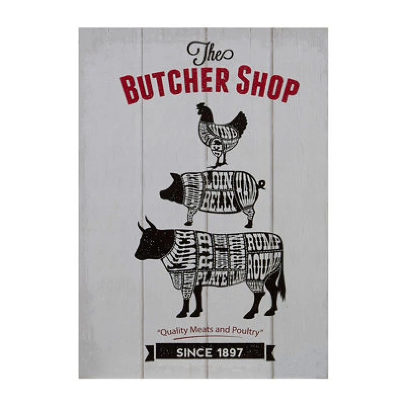 Image of Premier Housewares Butcher Shop Wall Plaque Home Wall Decor Grey